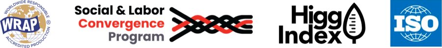 Certifications: WRAP, Social & Labor Convergence Program, Higg Index, ISO