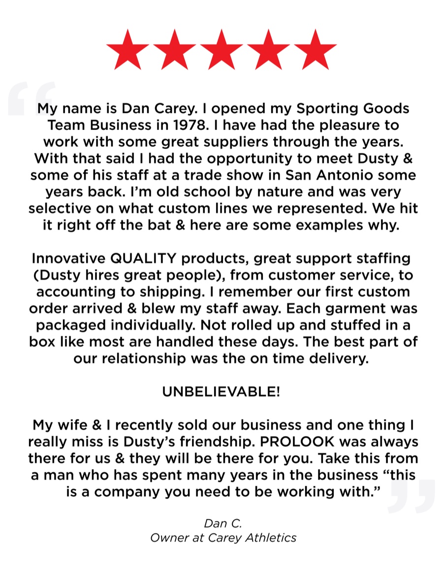 Customer review: Dan C., Owner at Carey Athletics